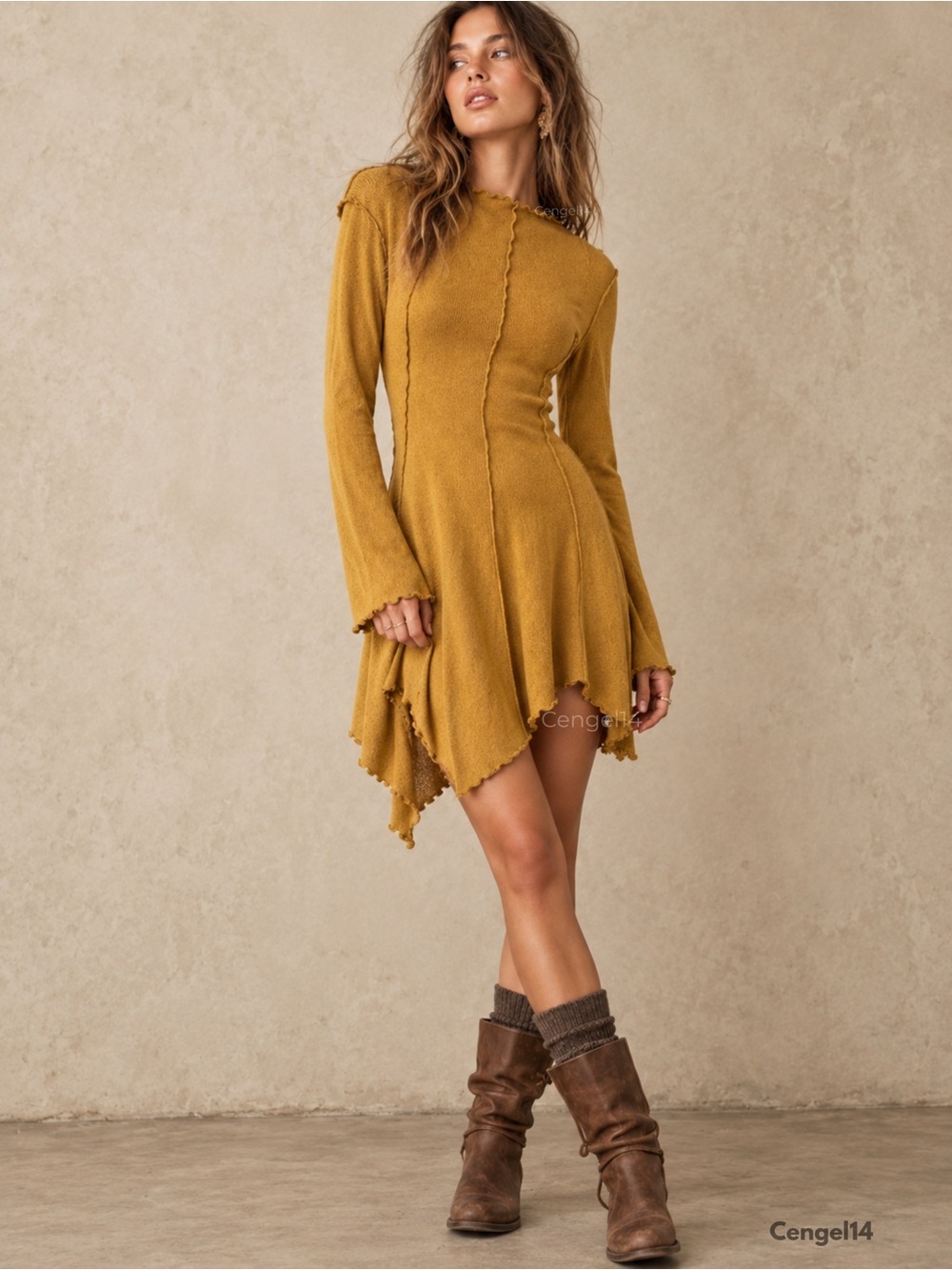 Free People We The Free Full Swing Mini Dress Ochre Gold XS NWOT